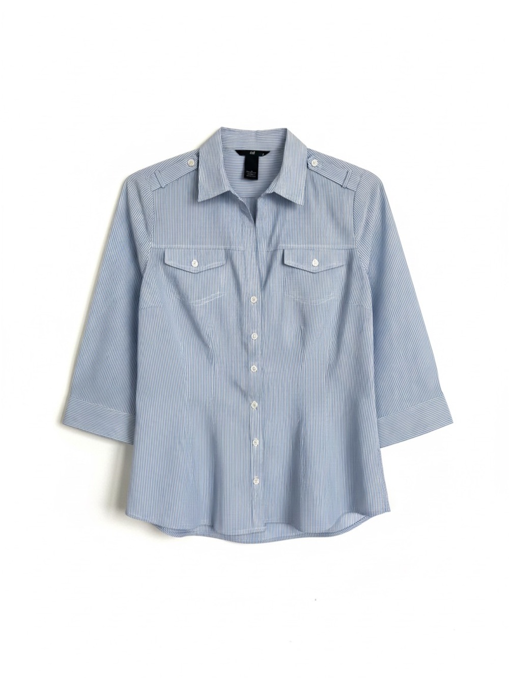 H&M Blue & White Pin Striped Button Down Shirt - US 10 - 3/4 Sleeve - Picture 2 of 6